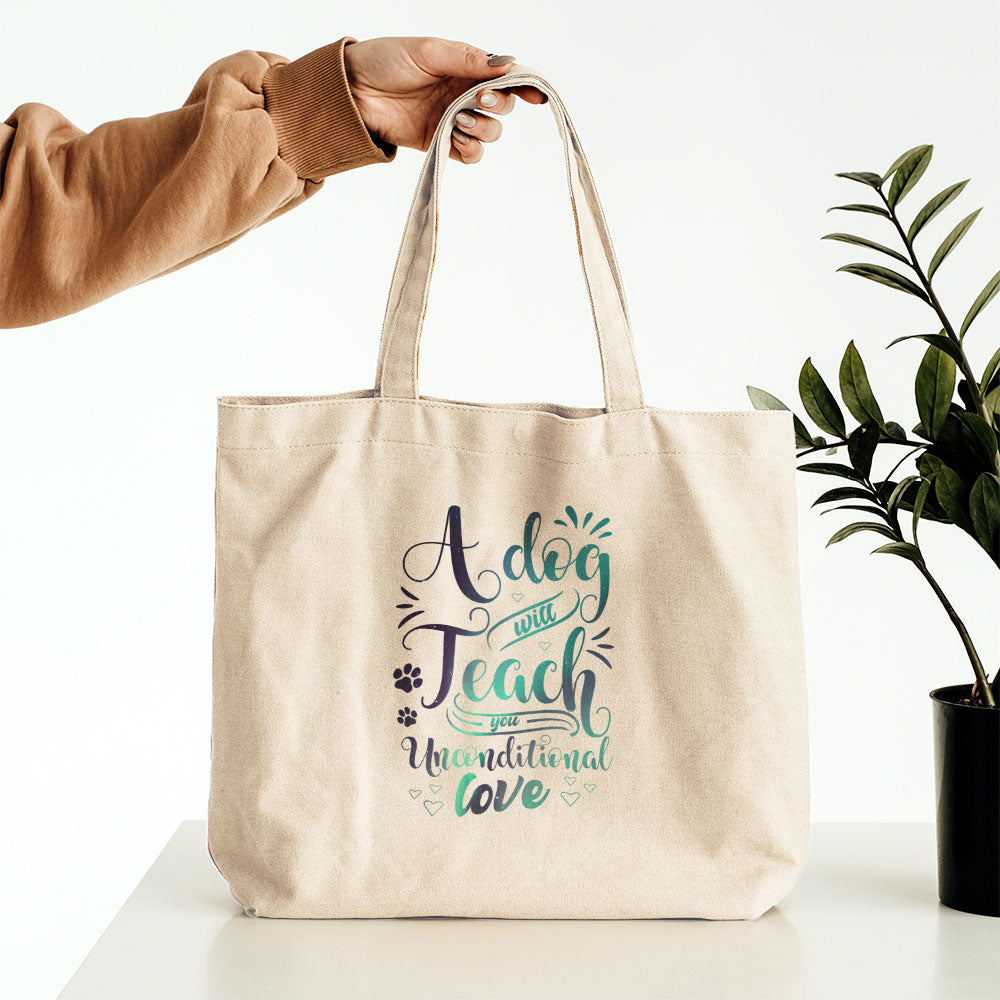 A Dog Will Teach You Unconditional Love With Green Galaxy Font Totes at $22.95 found at Personalizedpetlovergifts