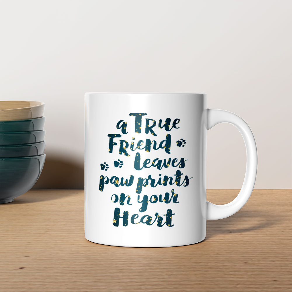 A True Friend Leaves Paw Prints On Your Heart In Star Pattern Mug at $13.95 found at Personalizedpetlovergifts