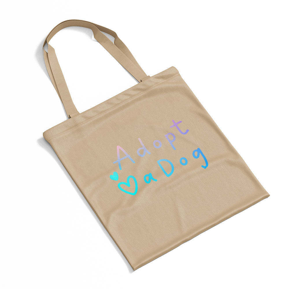 Adopt A Dog With Blue Gradient Font Totes at $22.95 found at Personalizedpetlovergifts