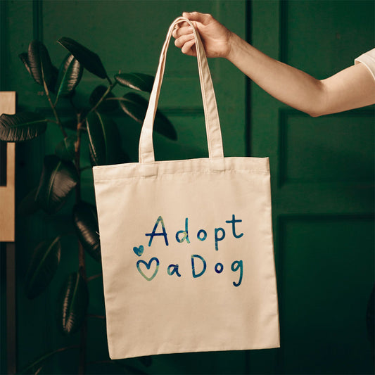 Adopt A Dog With Blue Paint Font Totes at $22.95 found at Personalizedpetlovergifts