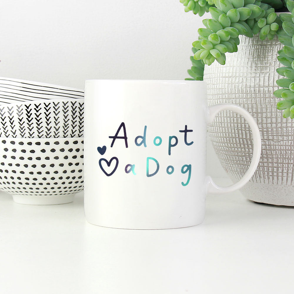 Adopt A Dog with Green Galaxy font Mugs at $13.95 found at Personalizedpetlovergifts