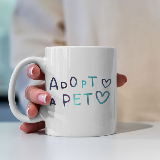 Adopt A Pet With Hearts Mugs at $13.95 found at Personalizedpetlovergifts