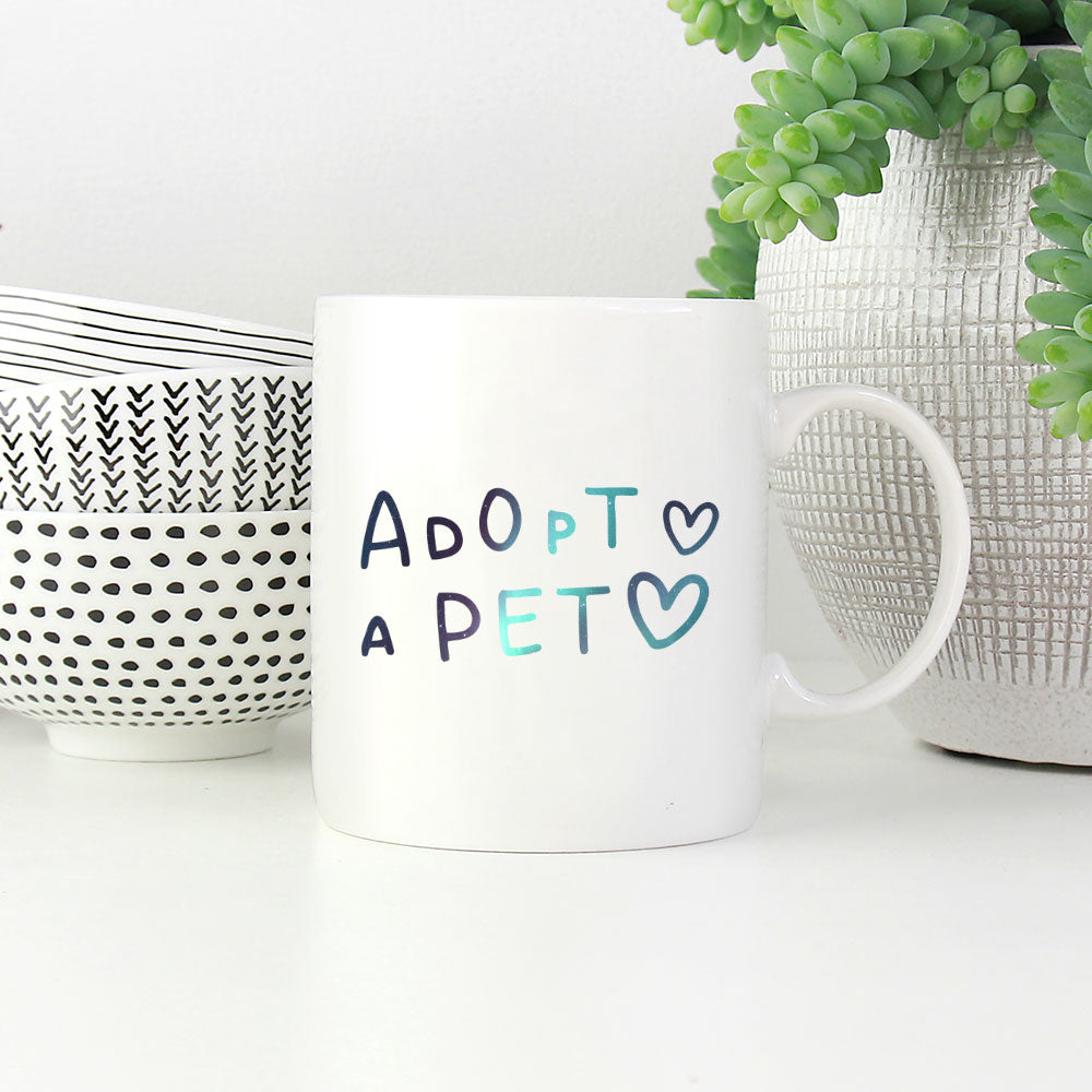 Adopt A Pet With Hearts Mugs at $13.95 found at Personalizedpetlovergifts