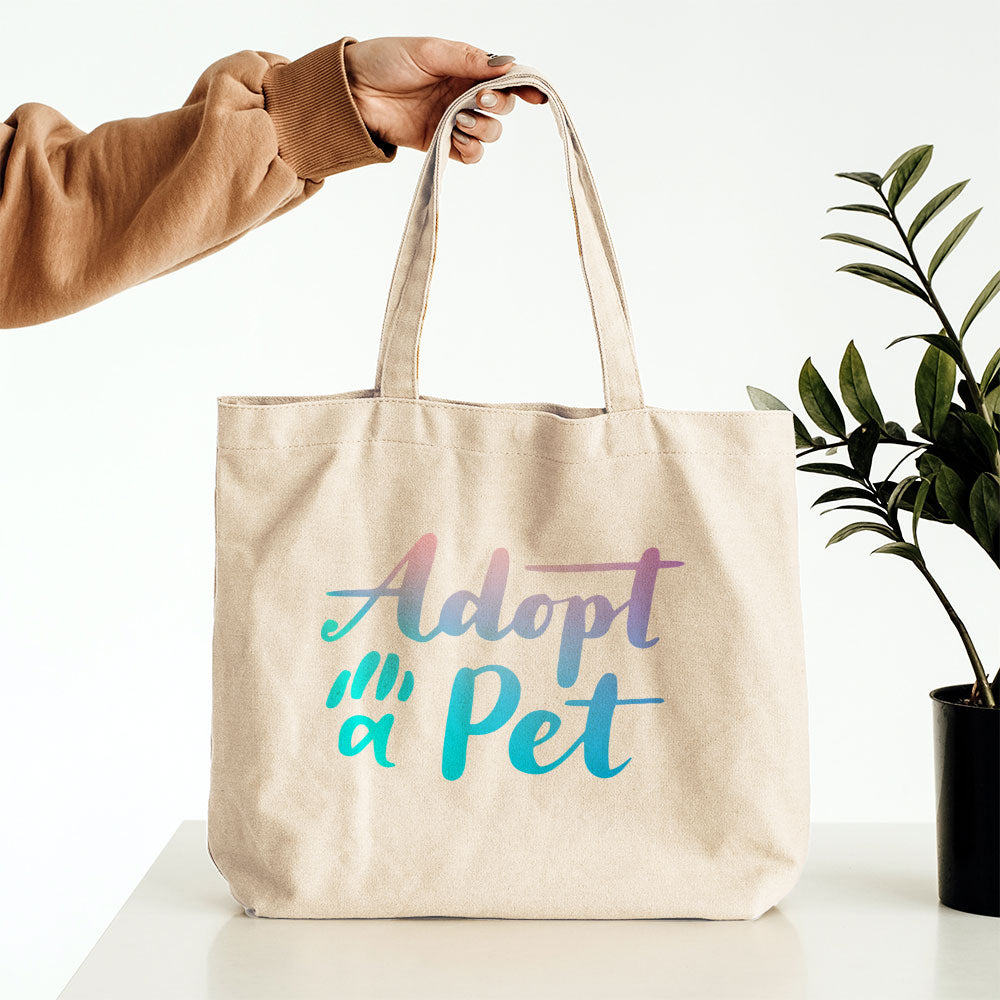 Adopt A Pet With Hearts With Blue Paint Font Totes at $22.95 found at Personalizedpetlovergifts