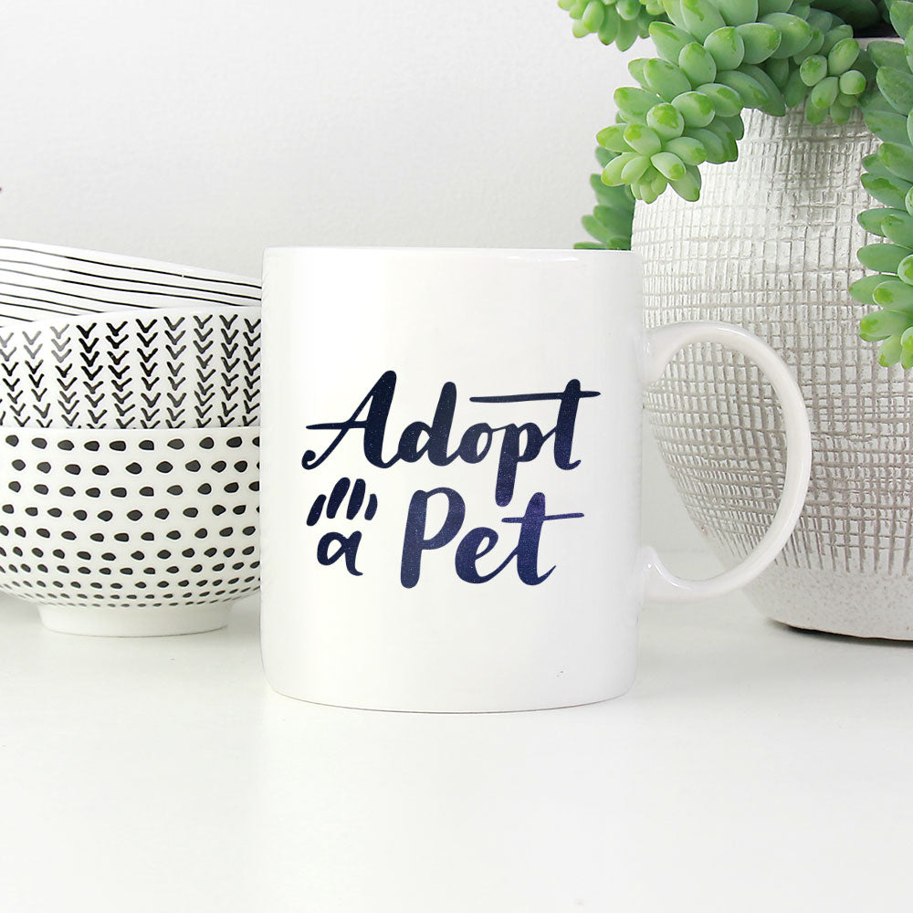 Adopt A Pet With Hearts with Green Galaxy font Mugs at $13.95 found at Personalizedpetlovergifts