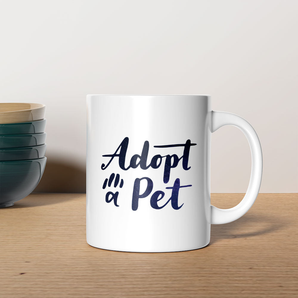 Adopt A Pet With Hearts with Green Galaxy font Mugs at $13.95 found at Personalizedpetlovergifts