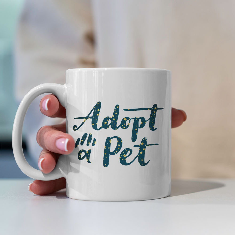 Adopt A Pet with star font Mugs at $13.95 found at Personalizedpetlovergifts