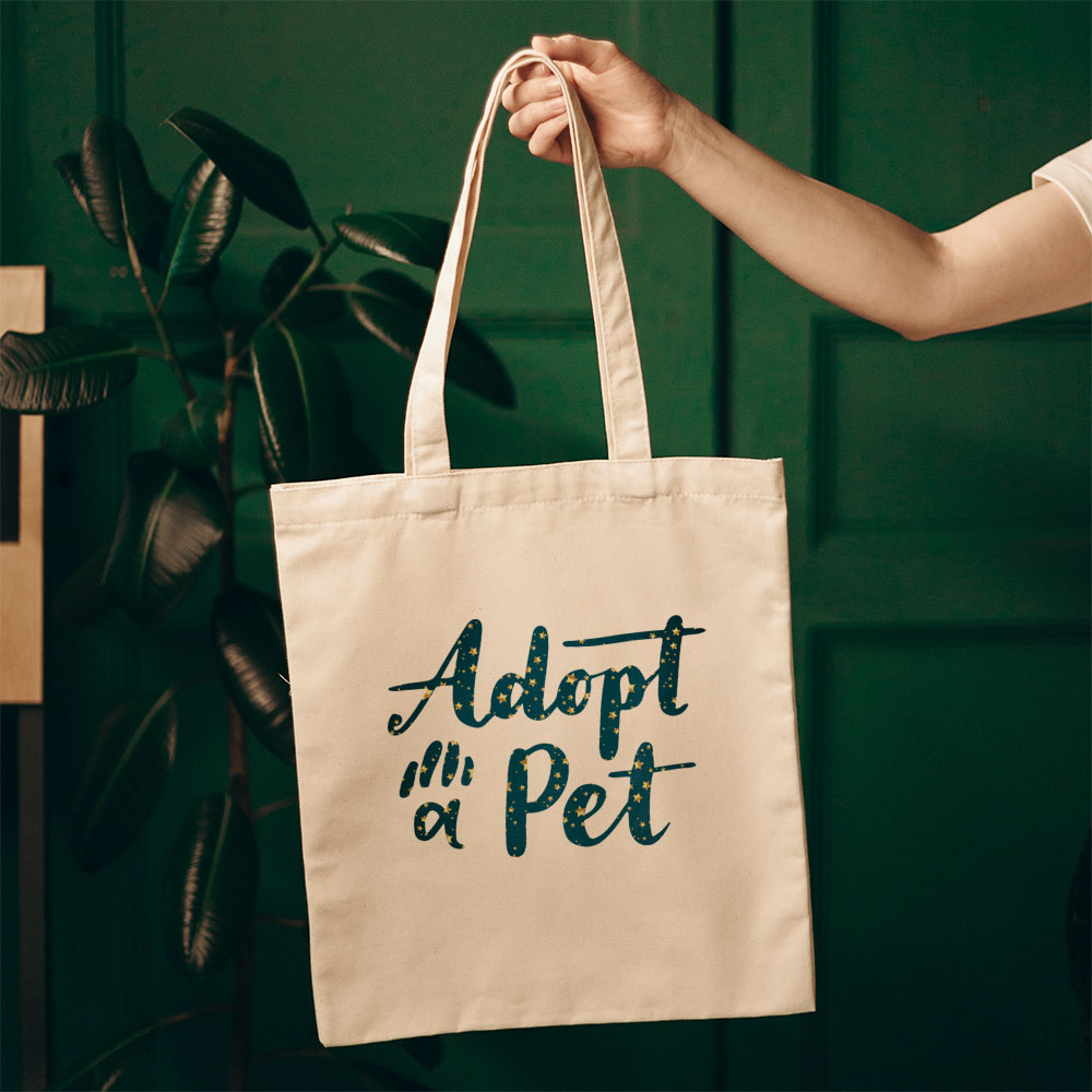 Adopt A Pet With Star Font Totes at $22.95 found at Personalizedpetlovergifts