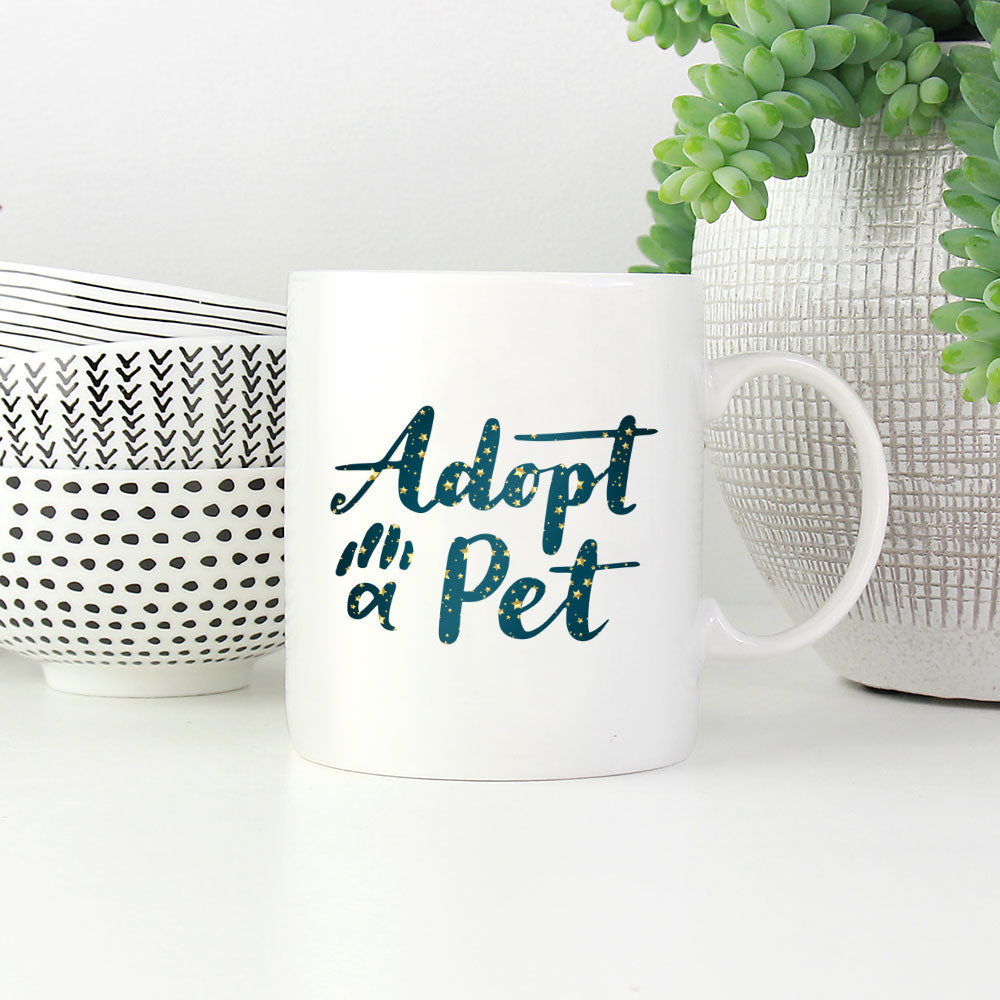 Adopt A Pet with star font Mugs at $13.95 found at Personalizedpetlovergifts