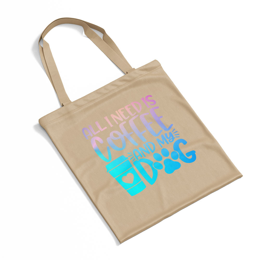 All I Need Is Coffee And My Dog With Blue Gradient Font Totes at $22.95 found at Personalizedpetlovergifts