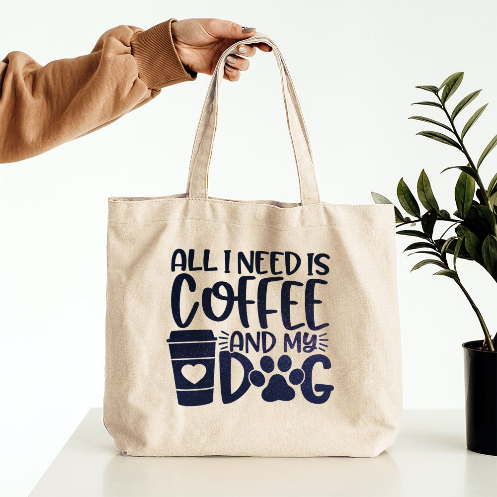 All I Need Is Coffee And My Dog With Galaxy Font Totes at $22.95 found at Personalizedpetlovergifts