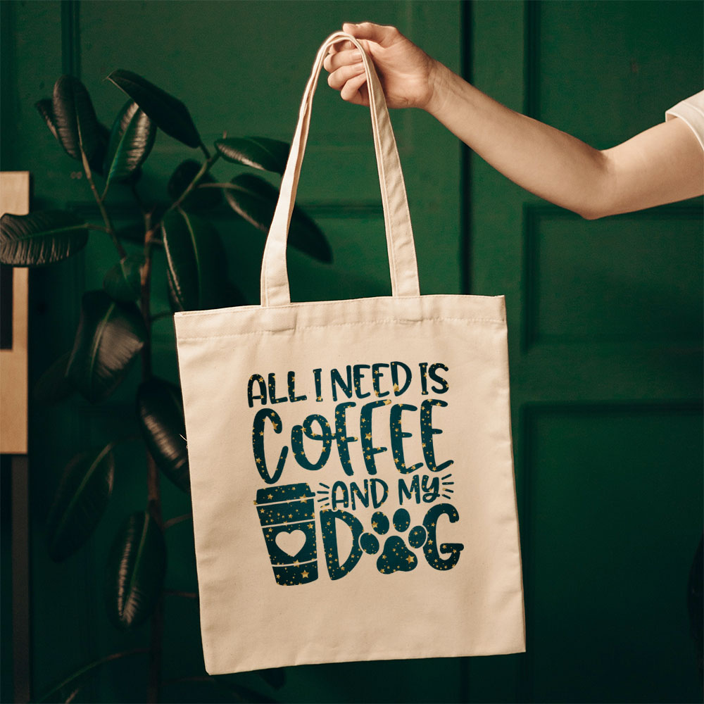 All I Need Is Coffee And My Dog With Star Font Totes at $22.95 found at Personalizedpetlovergifts