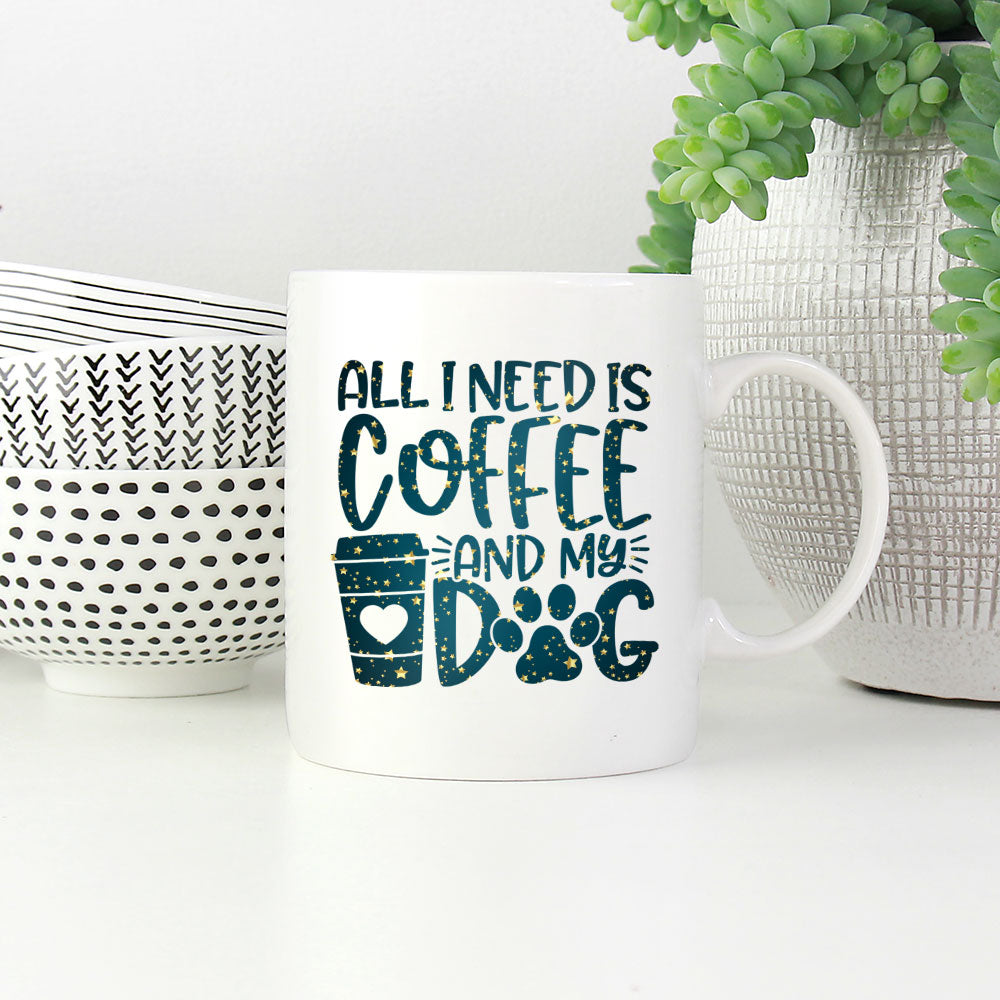 All I Need Is Coffee And My Dog with star font Mugs at $13.95 found at Personalizedpetlovergifts