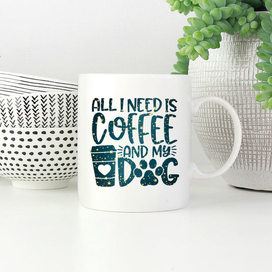 All I Need Is Coffee And My Dog with star font Mugs at $13.95 found at Personalizedpetlovergifts