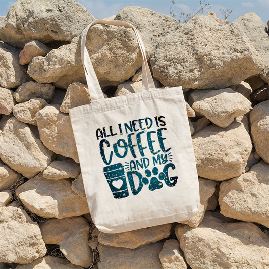 All I Need Is Coffee And My Dog With Star Font Totes at $22.95 found at Personalizedpetlovergifts