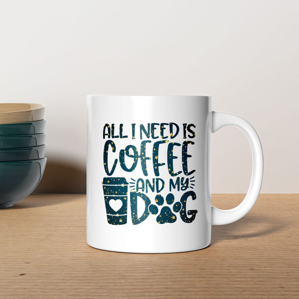 All I Need Is Coffee And My Dog with star font Mugs at $13.95 found at Personalizedpetlovergifts