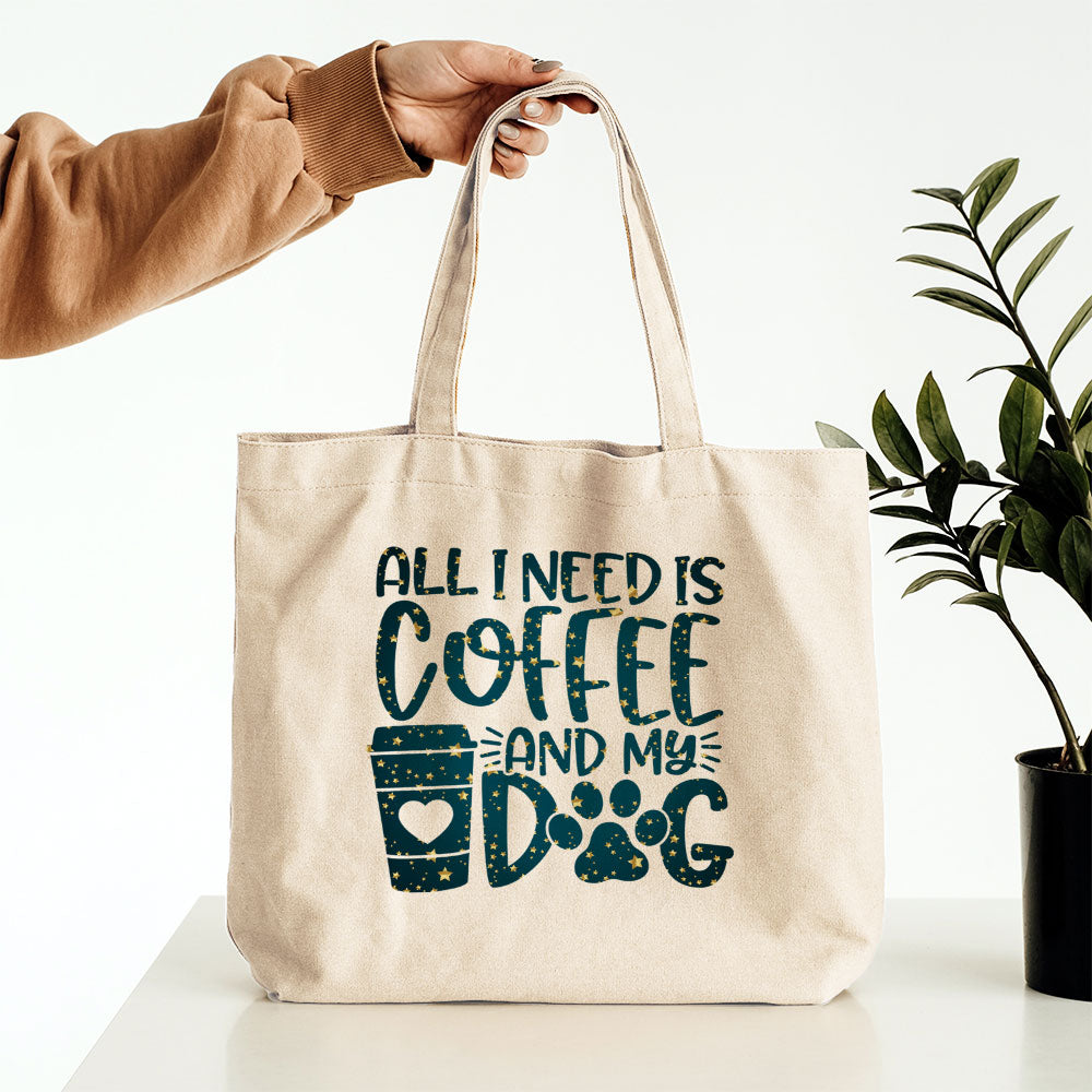 All I Need Is Coffee And My Dog With Star Font Totes at $22.95 found at Personalizedpetlovergifts