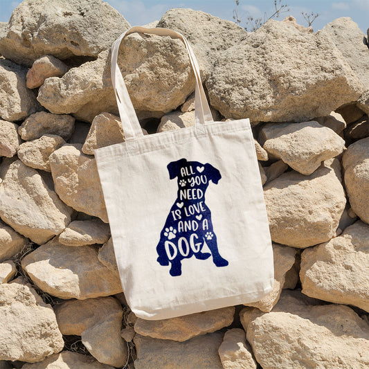 All You Need Is Love And A Dog With Galaxy Font Totes at $22.95 found at Personalizedpetlovergifts