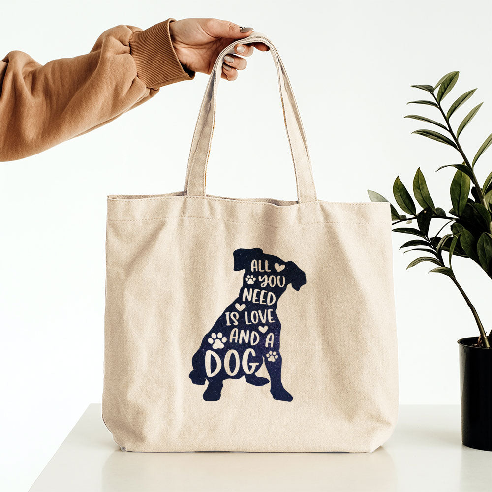 All You Need Is Love And A Dog With Galaxy Font Totes at $22.95 found at Personalizedpetlovergifts