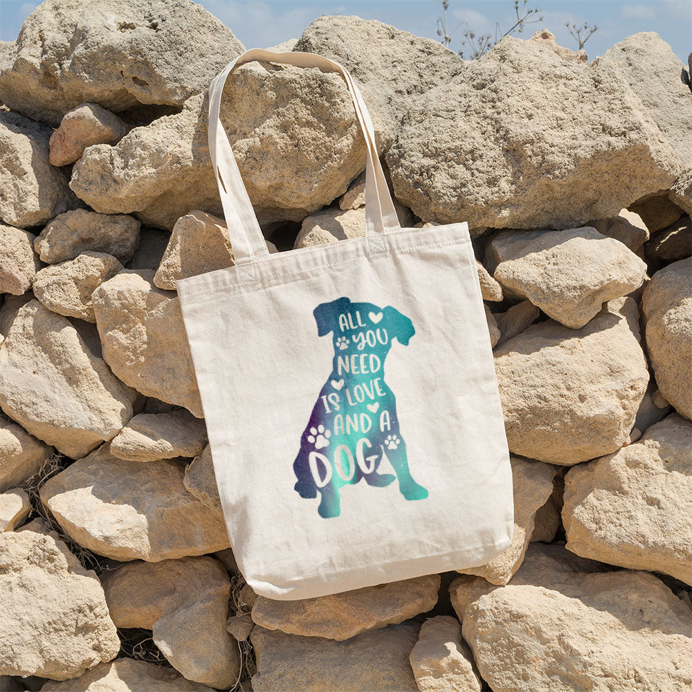 All You Need Is Love And A Dog With Green Galaxy Font Totes at $22.95 found at Personalizedpetlovergifts