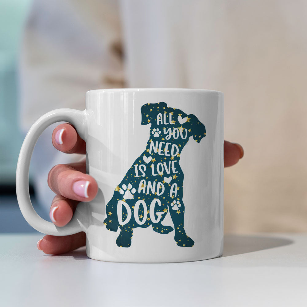 All You Need Is Love And A Dog with star font Mugs at $13.95 found at Personalizedpetlovergifts