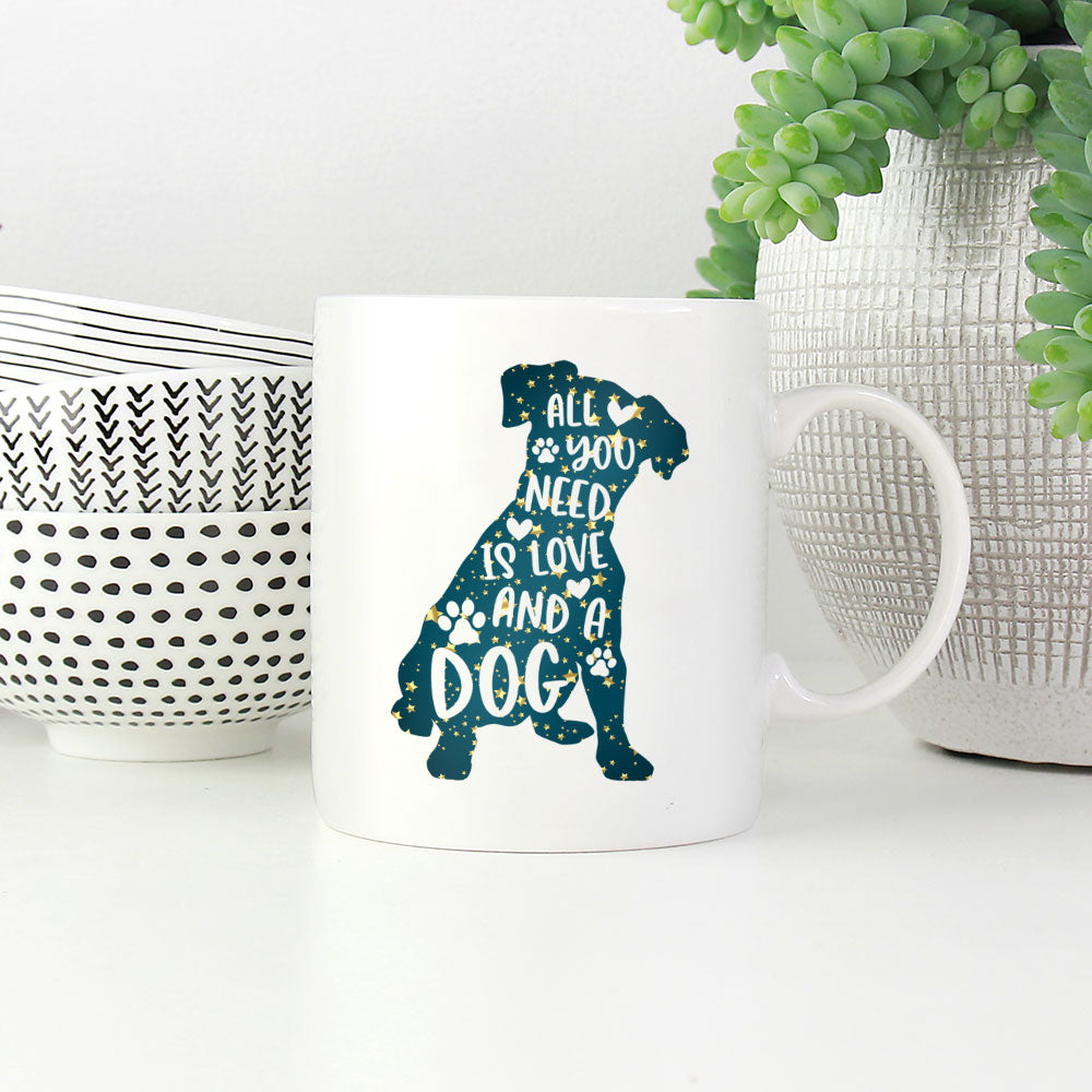 All You Need Is Love And A Dog with star font Mugs at $13.95 found at Personalizedpetlovergifts