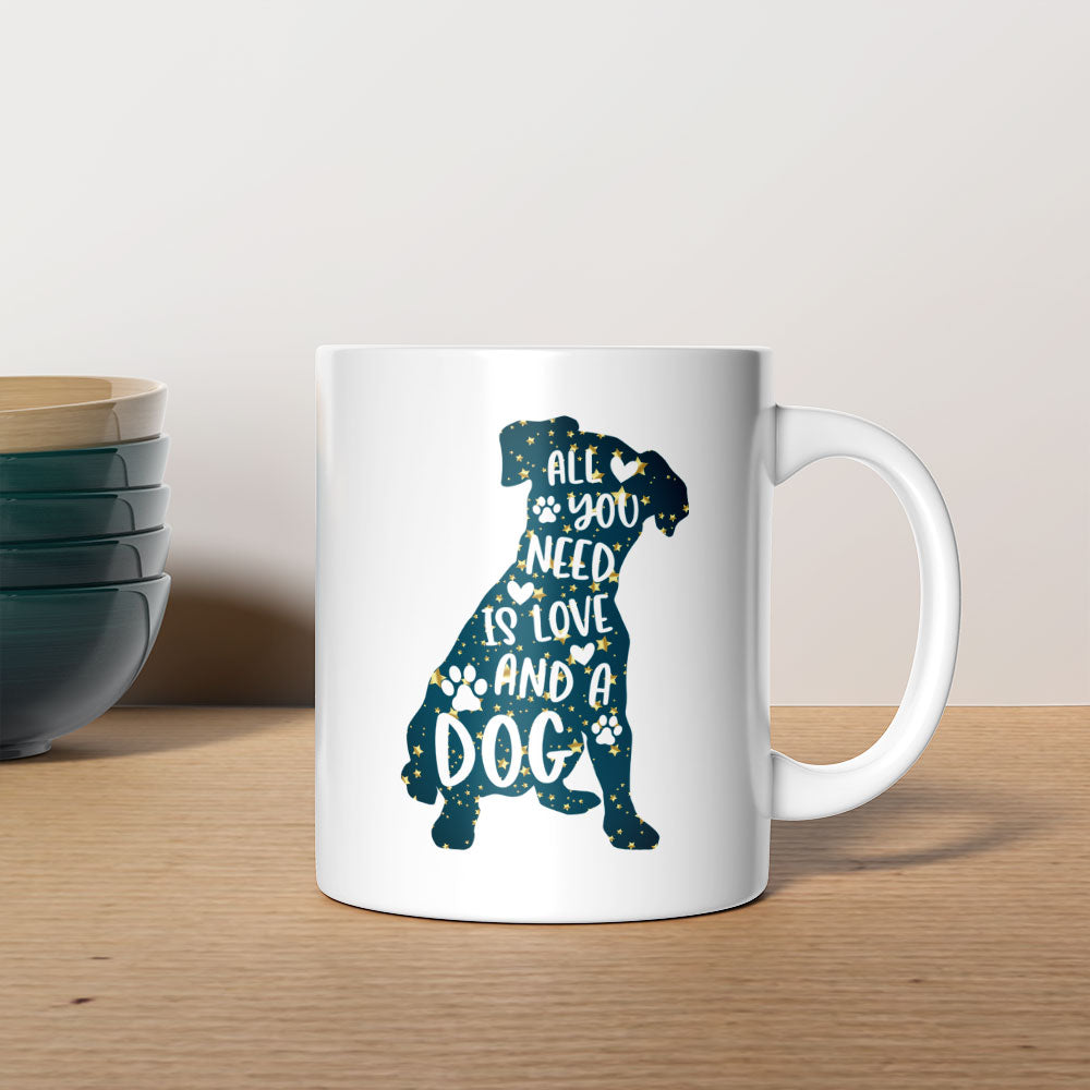 All You Need Is Love And A Dog with star font Mugs at $13.95 found at Personalizedpetlovergifts