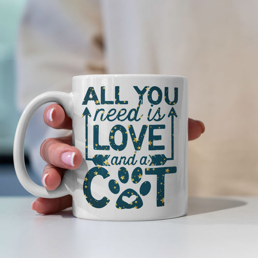 All You Need Is Love And a Cat In Star Pattern Mug at $13.95 found at Personalizedpetlovergifts