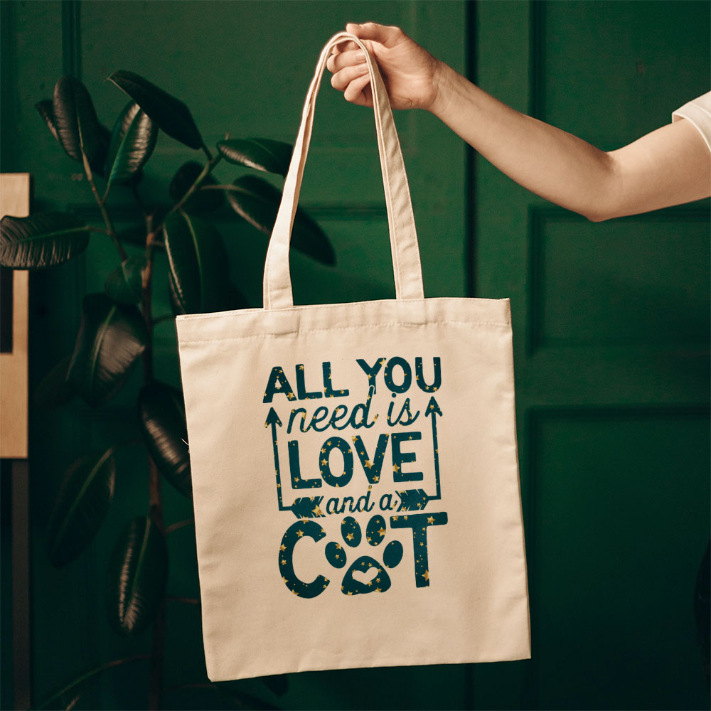 All You Need Is Love And a Cat In Star Pattern Tote at $22.95 found at Personalizedpetlovergifts