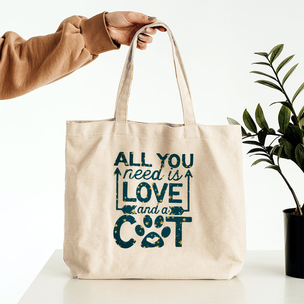 All You Need Is Love And a Cat In Star Pattern Tote at $22.95 found at Personalizedpetlovergifts