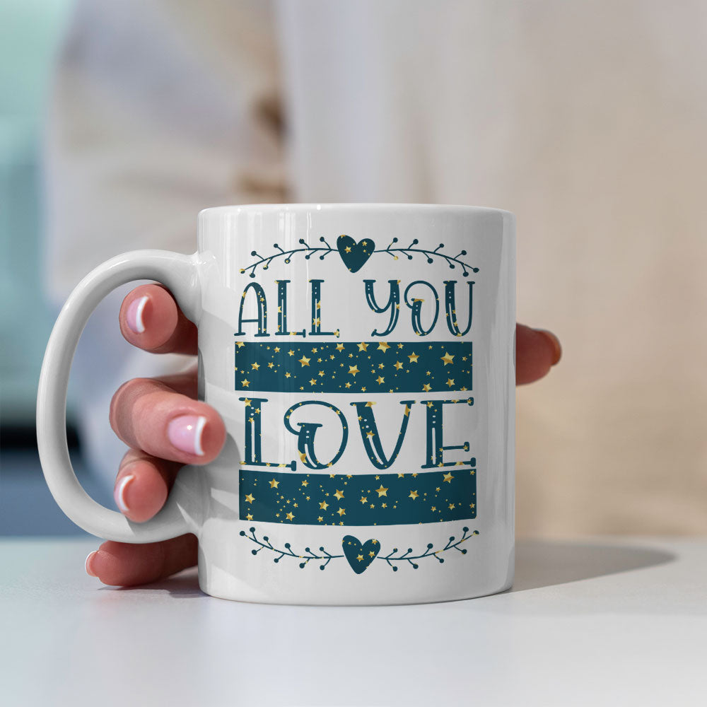 All You Need Is Love And a Cat With Hearts In Star Pattern Mug at $13.95 found at Personalizedpetlovergifts