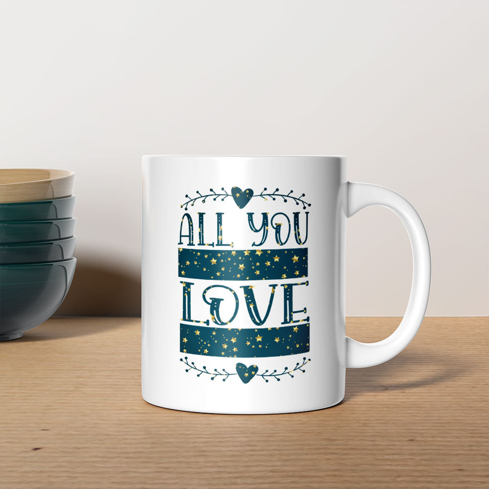 All You Need Is Love And a Cat With Hearts In Star Pattern Mug at $13.95 found at Personalizedpetlovergifts