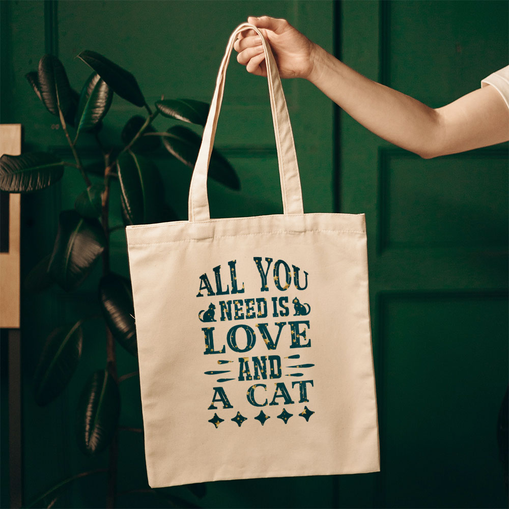 All You Need Is Love And a Cat With Stars In Star Pattern Tote at $22.95 found at Personalizedpetlovergifts