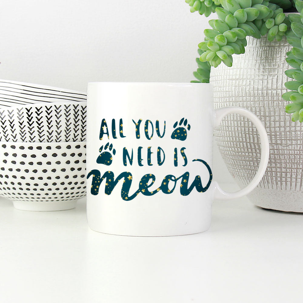 All You Need Is Meow With Paws In Star Pattern Mug at $13.95 found at Personalizedpetlovergifts