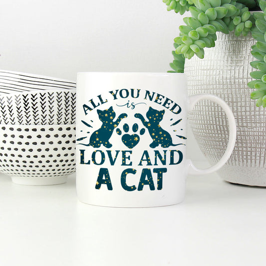 All You Need Love And A Cat In Star Pattern Mug at $13.95 found at Personalizedpetlovergifts