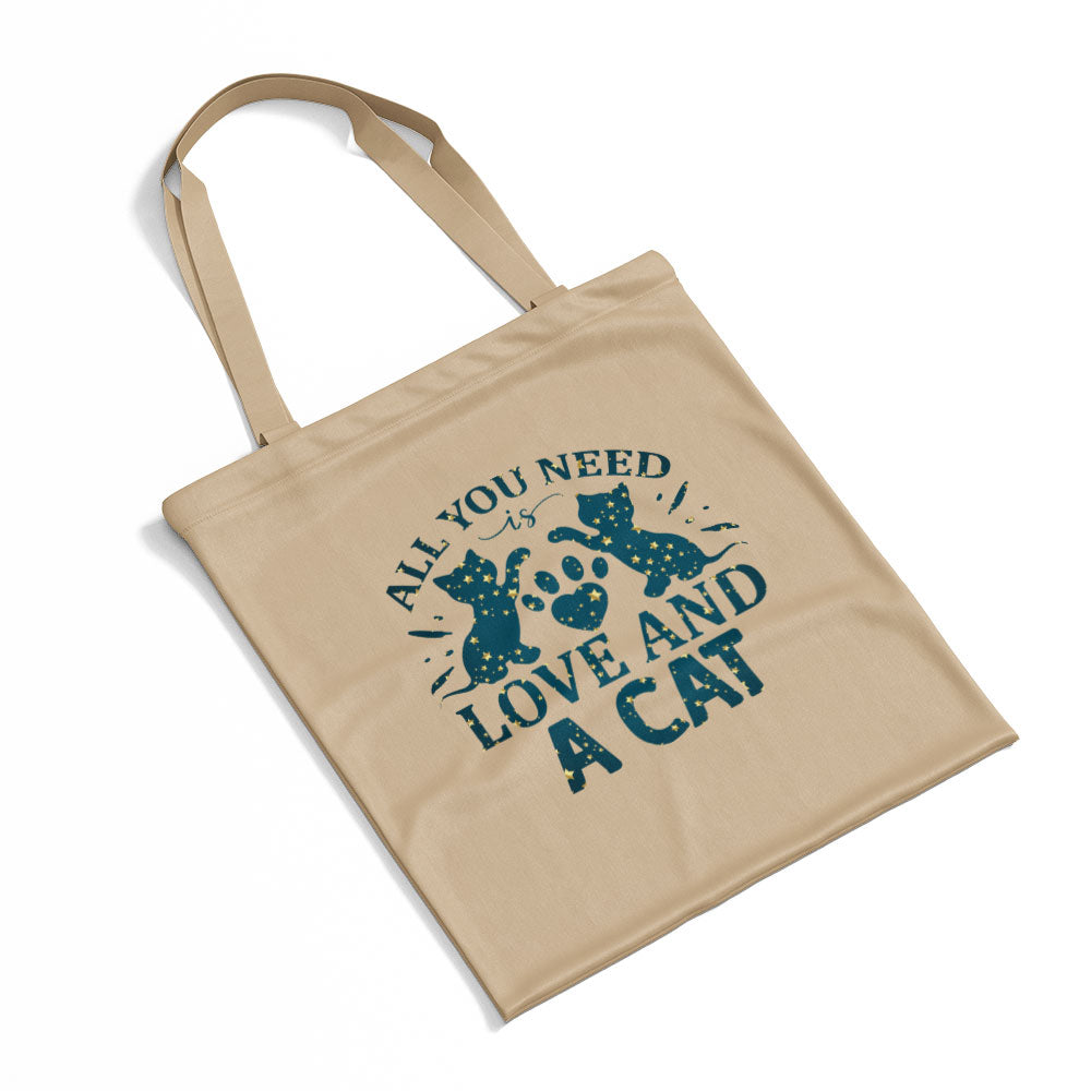 All You Need Love And A Cat In Star Pattern Tote at $22.95 found at Personalizedpetlovergifts