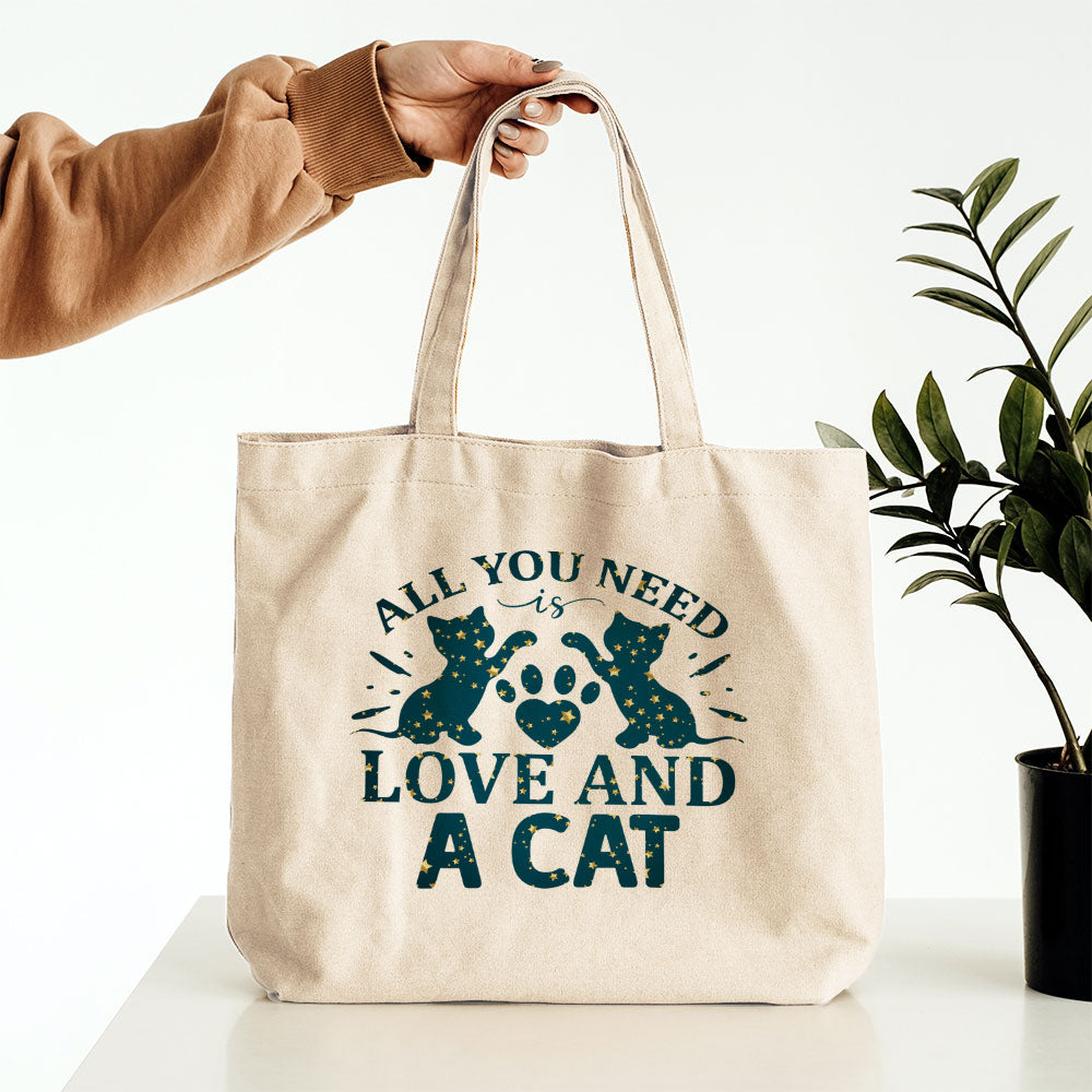 All You Need Love And A Cat In Star Pattern Tote at $22.95 found at Personalizedpetlovergifts