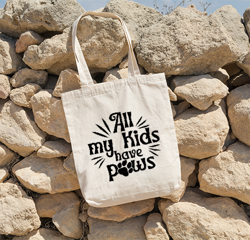 Tote Bag with Dog Design and phrase "All My Kids Have Paws" at $26.97 found at Personalizedpetlovergifts