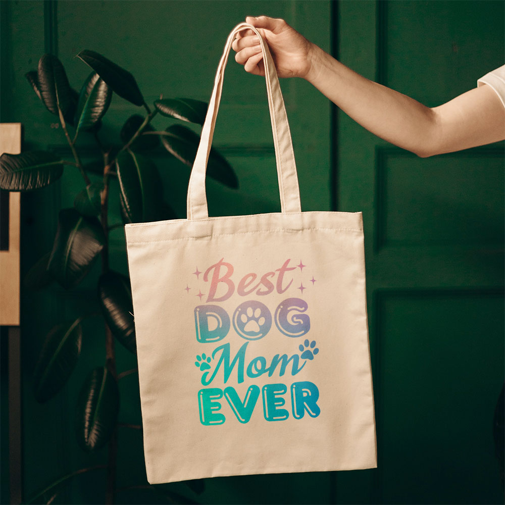 Best Dog Mom Ever With Blue Gradient Font Totes at $22.95 found at Personalizedpetlovergifts