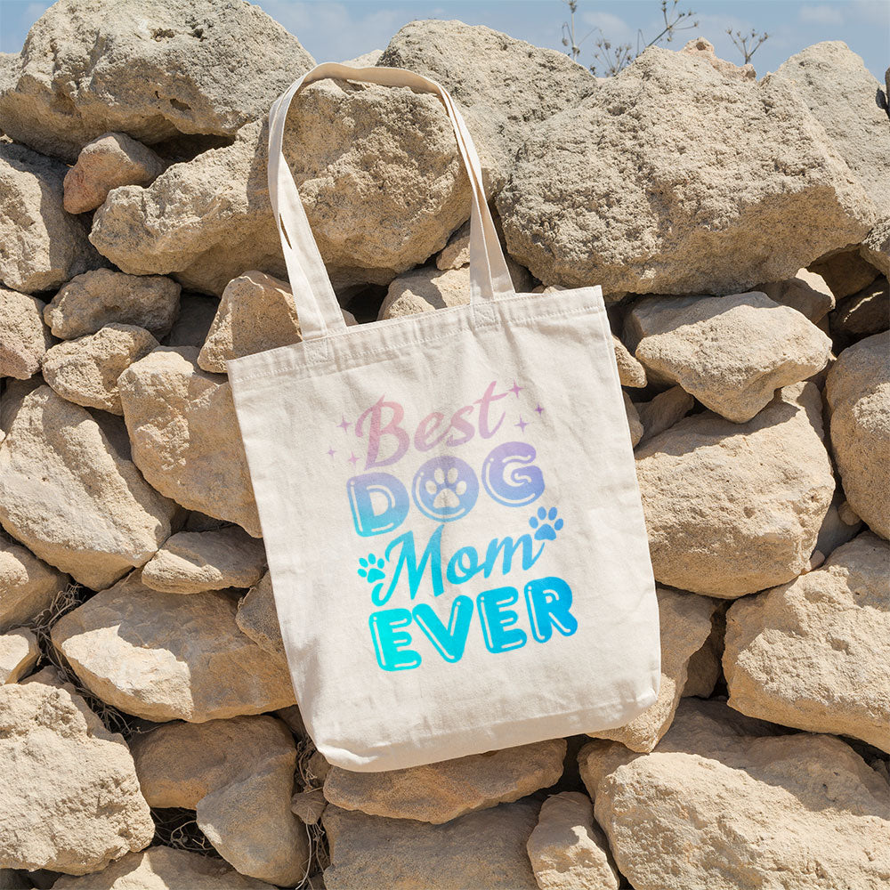 Best Dog Mom Ever With Blue Gradient Font Totes at $22.95 found at Personalizedpetlovergifts