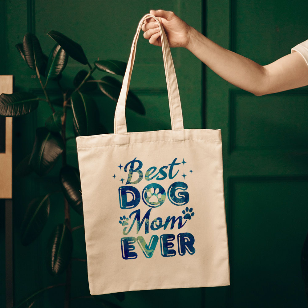 Best Dog Mom Ever With Blue Paint Font Totes at $22.95 found at Personalizedpetlovergifts