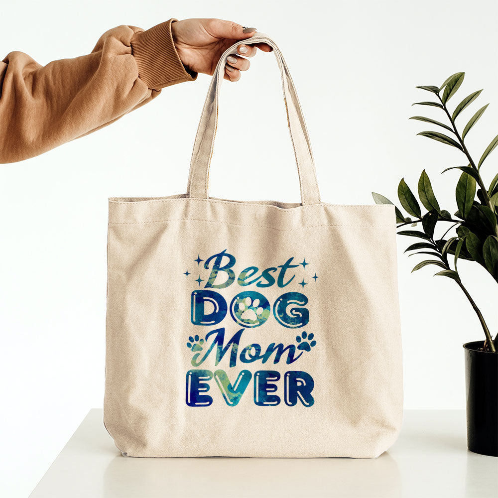 Best Dog Mom Ever With Blue Paint Font Totes at $22.95 found at Personalizedpetlovergifts