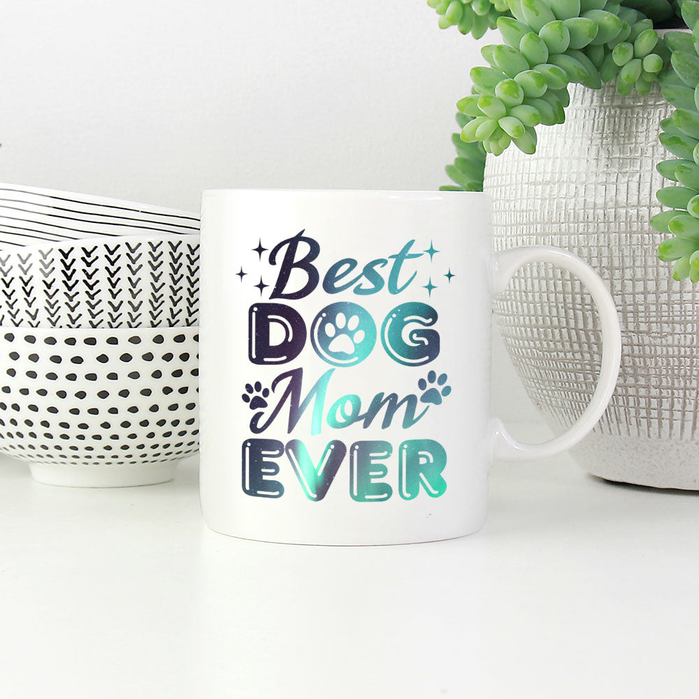 Best Dog Mom Ever with Green Galaxy font Mugs at $13.95 found at Personalizedpetlovergifts