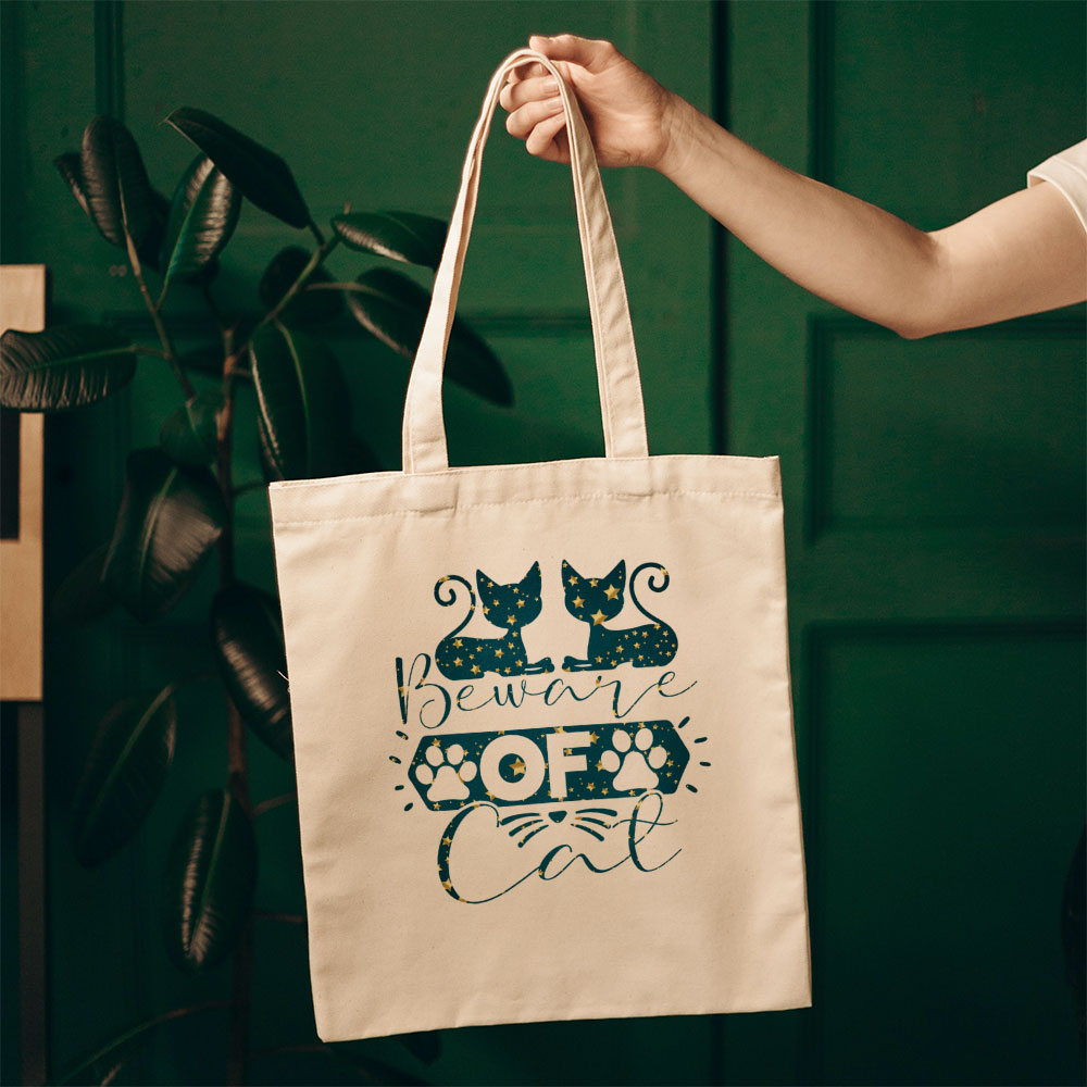 Beware Of Cat In Star Pattern Tote at $22.95 found at Personalizedpetlovergifts