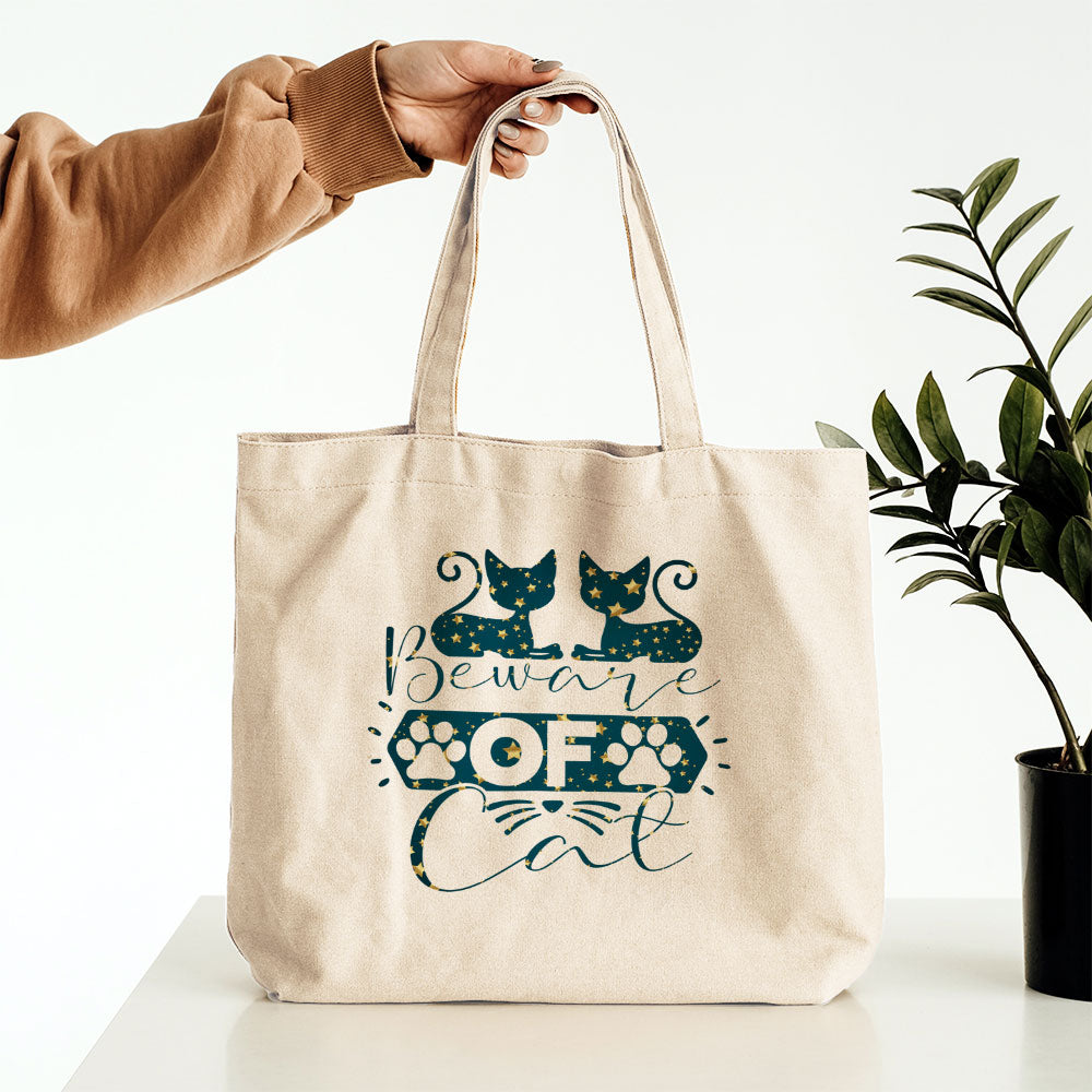 Beware Of Cat In Star Pattern Tote at $22.95 found at Personalizedpetlovergifts