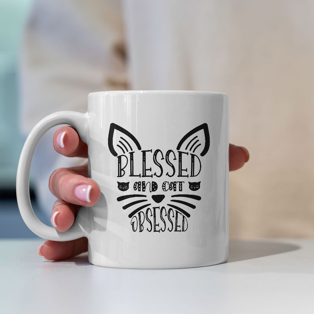 Blessed And Cat Obsessed With Paws Coffee Mug at $13.95 found at Personalizedpetlovergifts