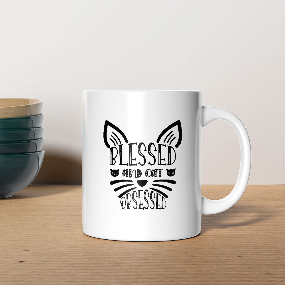 Blessed And Cat Obsessed With Paws Coffee Mug at $13.95 found at Personalizedpetlovergifts