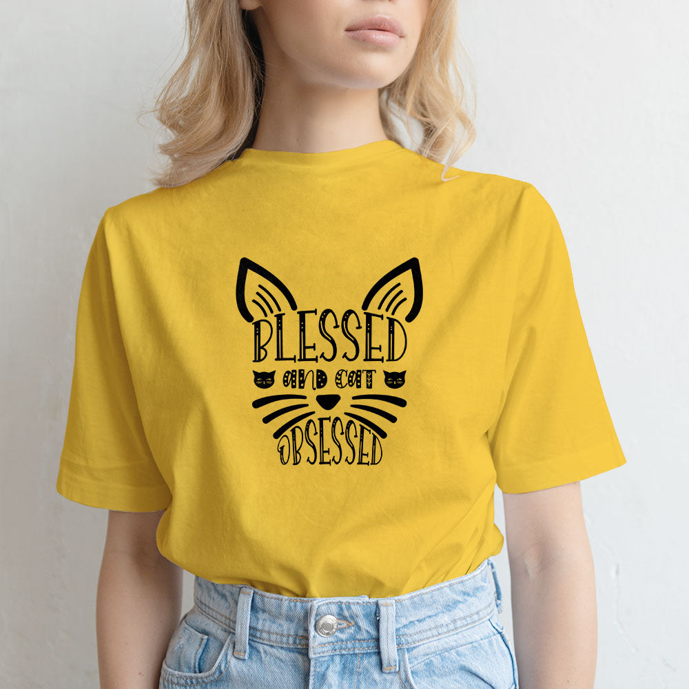 Blessed And Cat Obsessed With Paws Unisex T-Shirt at $22.95 found at Personalizedpetlovergifts