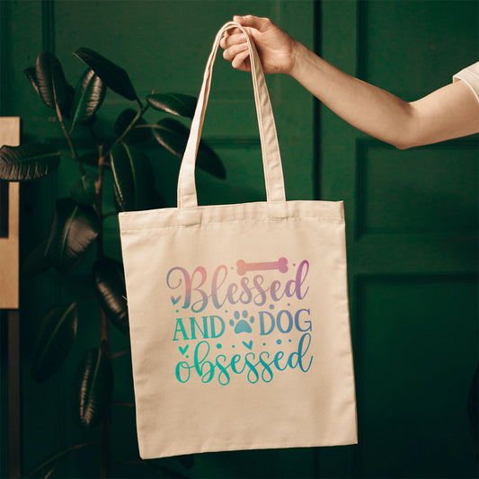 Blessed And Dog Obsessed With Blue Gradient Font Totes at $22.95 found at Personalizedpetlovergifts