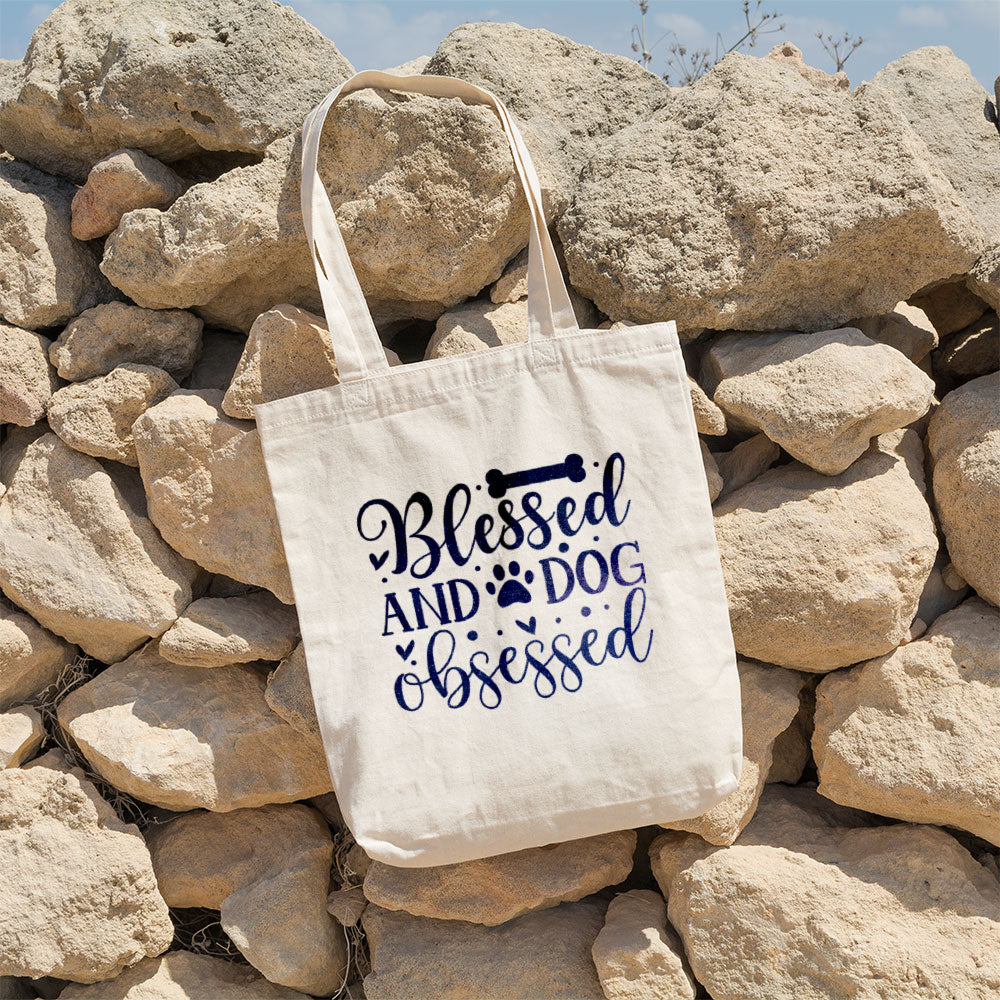 Blessed And Dog Obsessed With Galaxy Font Totes at $22.95 found at Personalizedpetlovergifts